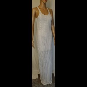 CHARMING CHARLIE Curve Hugging Ivory Lace Maxi Dress w/ Nude ½ Lining Sz…